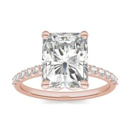 4.16 CTW DEW Radiant Forever One Moissanite Signature Solitaire with Side Accents Engagement Ring 14K Rose Gold