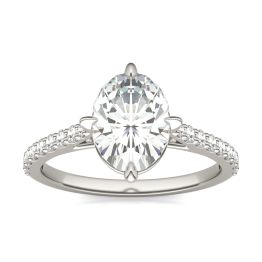 2.36 CTW DEW Oval Forever One Moissanite Compass Prong Engagement Ring 14K White Gold