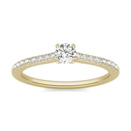 1/3 CTW Round Caydia Lab Grown Diamond Classic Solitaire with Side Accents Promise Ring 14K Yellow Gold