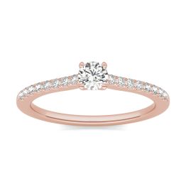 1/3 CTW Round Caydia Lab Grown Diamond Classic Solitaire with Side Accents Promise Ring 14K Rose Gold