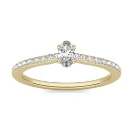 3/8 CTW Oval Caydia Lab Grown Diamond Classic Solitaire with Side Accents Promise Ring 14K Yellow Gold