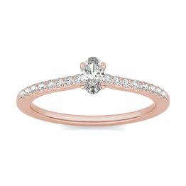 3/8 CTW Oval Caydia Lab Grown Diamond Classic Solitaire with Side Accents Promise Ring 14K Rose Gold
