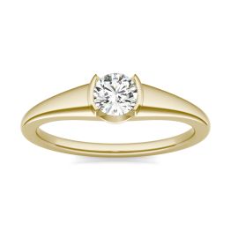 1/3 CTW Round Caydia Lab Grown Diamond Half Bezel Set Solitaire Promise Ring 14K Yellow Gold