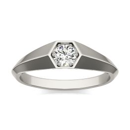 1/4 CTW Round Caydia Lab Grown Diamond Geometric Solitaire Promise Ring 14K White Gold