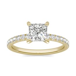 1 1/3 CTW Square Caydia Lab Grown Diamond Side Stone Engagement Ring 14K Yellow Gold, SIZE 7.0 Stone Color E