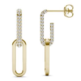 5/8 CTW Round Caydia Lab Grown Diamond Accented Chain Link Drop Earrings 14K Yellow Gold