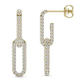 1 1/3 CTW Round Caydia Lab Grown Diamond Pave Chain Link Drop Earrings 14K Yellow Gold