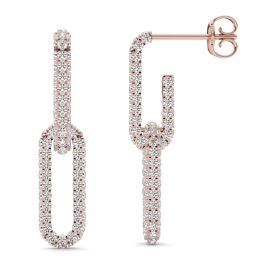 1 1/3 CTW Round Caydia Lab Grown Diamond Pave Chain Link Drop Earrings 14K Rose Gold