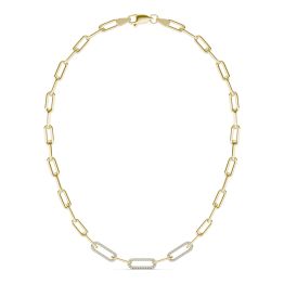 1 1/6 CTW Round Caydia Lab Grown Diamond 18in Alternating Chain Link Necklace 14K Yellow Gold