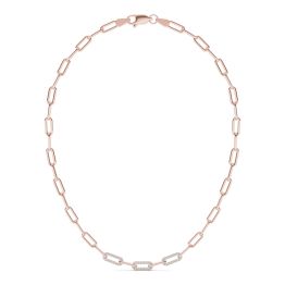 7/8 CTW Round Caydia Lab Grown Diamond 36in Alternating Chain Link Necklace 14K Rose Gold