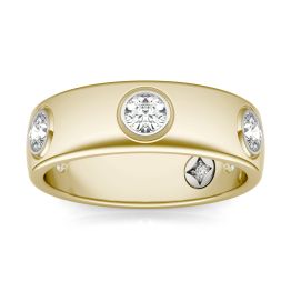 7/8 CTW Round Caydia Lab Grown Diamond Signature Five Stone Bezel Set Band Ring 14K Two-Tone White & Yellow Gold