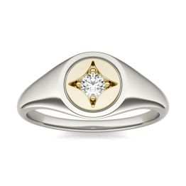1/10 CTW Round Caydia Lab Grown Diamond Signature Signet Ring 14K Two-Tone White & Yellow Gold