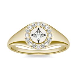1/5 CTW Round Caydia Lab Grown Diamond Signature Halo Signet Ring 14K Two-Tone White & Yellow Gold