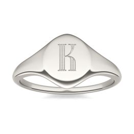 0.01 CTW Round Caydia Lab Grown Diamond Signature Oval Initial Signet Ring 14K White Gold