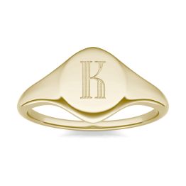 0.01 CTW Round Caydia Lab Grown Diamond Signature Oval Initial Signet Ring 14K Yellow Gold