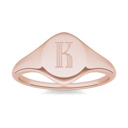 0.01 CTW Round Caydia Lab Grown Diamond Signature Oval Initial Signet Ring 14K Rose Gold