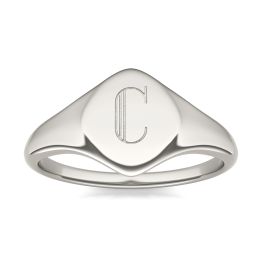 0.01 CTW Round Caydia Lab Grown Diamond Signature Cushion Initial Signet Ring 14K White Gold