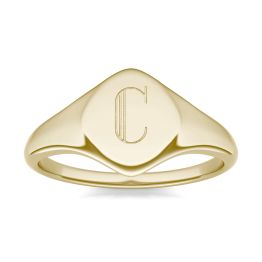 0.01 CTW Round Caydia Lab Grown Diamond Signature Cushion Initial Signet Ring 14K Yellow Gold