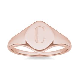 0.01 CTW Round Caydia Lab Grown Diamond Signature Cushion Initial Signet Ring 14K Rose Gold