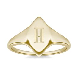 0.01 CTW Round Caydia Lab Grown Diamond Signature Marquise Initial Signet Ring 14K Yellow Gold