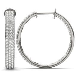 3 CTW Round Caydia Lab Grown Diamond Three Row Pave Inside Out Earrings 14K White Gold