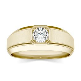 1/2 CTW Round Caydia Lab Grown Diamond Signature Beveled Edge Solitaire Mens Ring 14K Yellow Gold