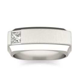 1/4 CTW Square Caydia Lab Grown Diamond Signature Asymmetrial Solitaire Mens Ring 14K White Gold