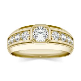 1 CTW Round Caydia Lab Grown Diamond Signature Side Accent Mens Ring 14K Yellow Gold