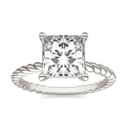 2.30 CTW DEW Square Forever One Moissanite Twist Solitaire Engagement Ring 14K White Gold