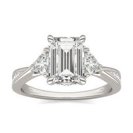 2.40 CTW DEW Emerald Forever One Moissanite Three Stone Accented Engagement Ring 14K White Gold