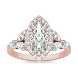 2.39 CTW DEW Marquise Forever One Moissanite Halo with Marquise Accents Engagement Ring 14K Rose Gold