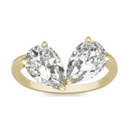 3.00 CTW DEW Pear Forever One Moissanite Curved Toi et Moi Ring 14K Yellow Gold