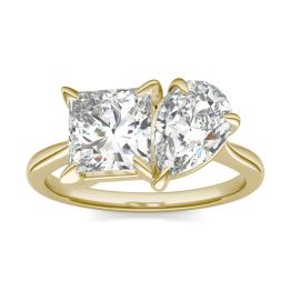 3.00 CTW DEW Pear Forever One Moissanite Classic Toi et Moi Ring 14K Yellow Gold