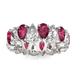 3 CTW Pear Caydia Lab Grown Diamond Couture Alternating Eternity Ring 14K White Gold featuring Created Ruby