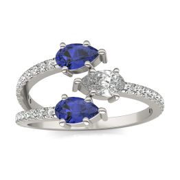 3/4 CTW Pear Caydia Lab Grown Diamond Couture Three Stone Fashion Ring 14K White Gold featuring Created Sapphire