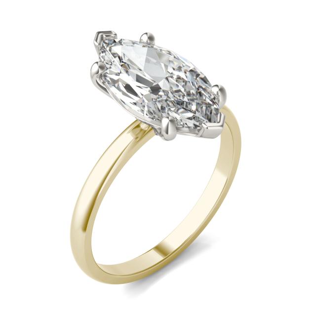 3 CTW Marquise Caydia Lab Grown Diamond Solitaire Ring Two-Tone Yellow And White Gold