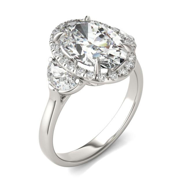 3 7/8 CTW Oval Caydia Lab Grown Diamond Halo Three Stone Ring 14K White Gold