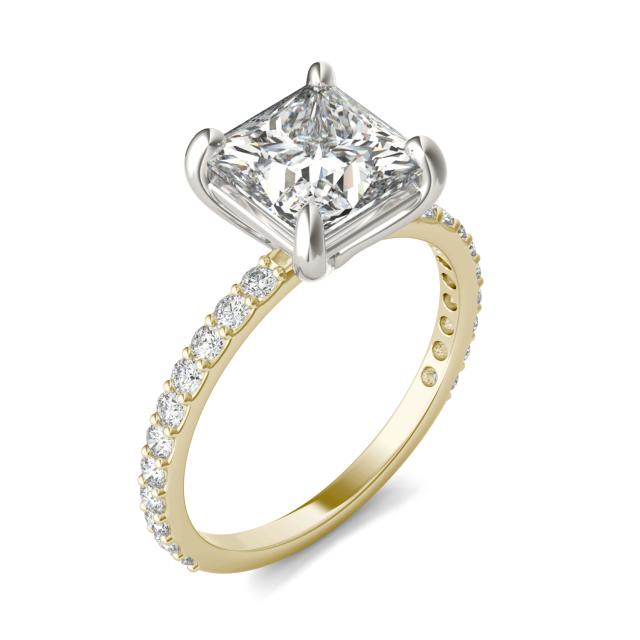 2 7/8 CTW Square Caydia Lab Grown Diamond Classic Side Stone Ring Two-Tone Yellow And White Gold