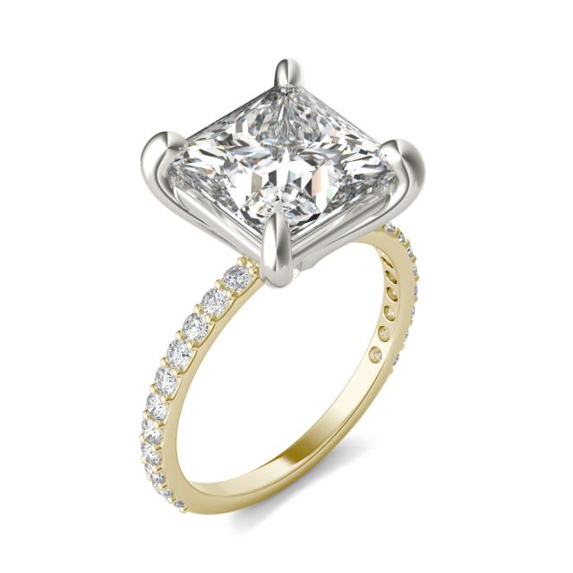 6 2/5 CTW Square Caydia Lab Grown Diamond Classic Side Stone Ring Two-Tone Yellow And White Gold
