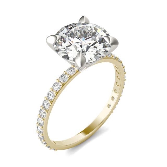 3 2/5 CTW Round Caydia Lab Grown Diamond Classic Solitaire with Side Accents Ring Two-Tone Yellow And White Gold