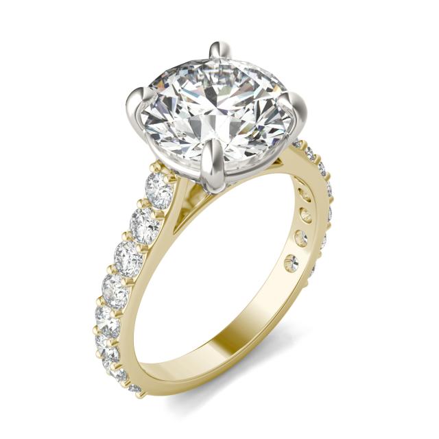 5 CTW Round Caydia Lab Grown Diamond Cathedral Side Stone Ring Two-Tone Yellow And White Gold
