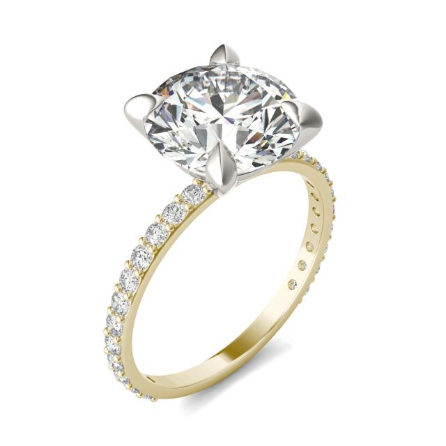 4 2/5 CTW Round Caydia Lab Grown Diamond Classic Solitaire with Side Accents Ring Two-Tone Yellow And White Gold