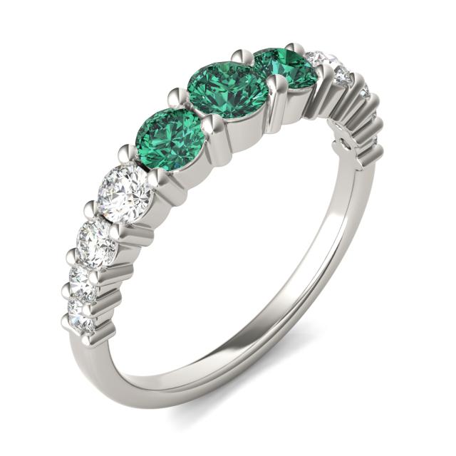 2/5 CTW Round Caydia Lab Grown Diamond Graduated Fashion Ring 14K White Gold featuring Created Emerald