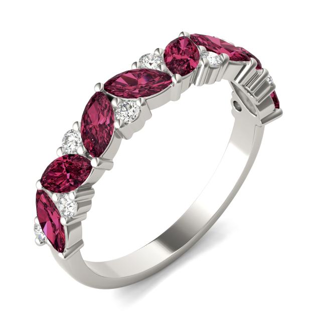 1/5 CTW Round Caydia Lab Grown Diamond Alternating Classic Ring 14K White Gold featuring Created Ruby