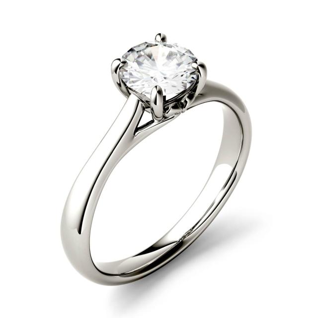 0.51 CTW DEW Round Forever One Moissanite Solitaire Engagement Ring in 14K White Gold