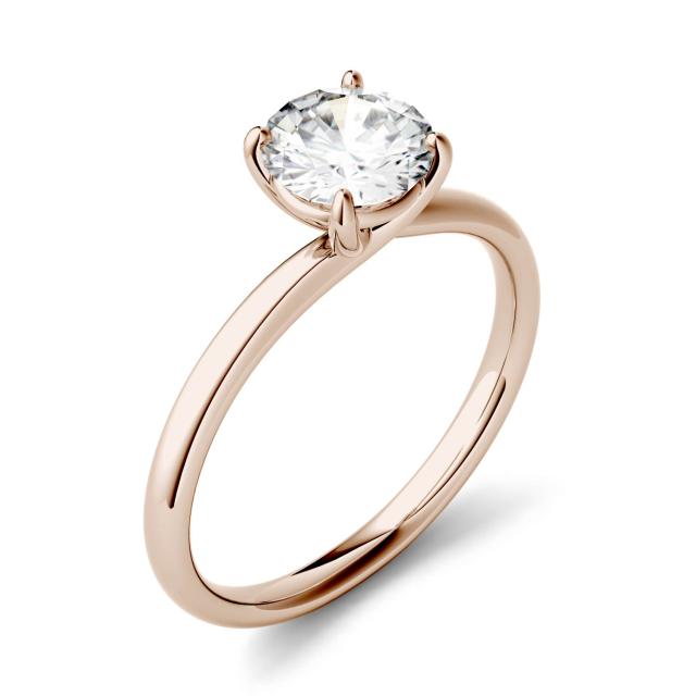 0.50 CTW DEW Round Forever One Moissanite Four Prong Solitaire Engagement Ring in 14K Rose Gold