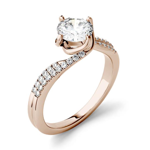 1.23 CTW DEW Round Forever One Moissanite Bypass Solitaire with Side Accents Engagement Ring in 14K Rose Gold