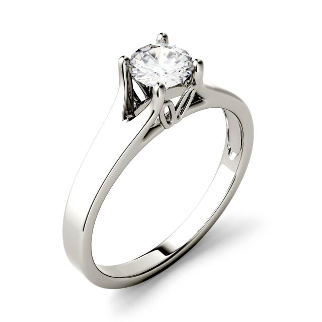 1.00 CTW DEW Round Forever One Moissanite Four Prong Solitaire Engagement Ring in White Gold