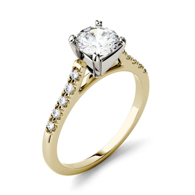 1.65 CTW DEW Round Forever One Moissanite Solitaire with Side Accents Engagement Ring 14K Two-Tone White & Yellow Gold