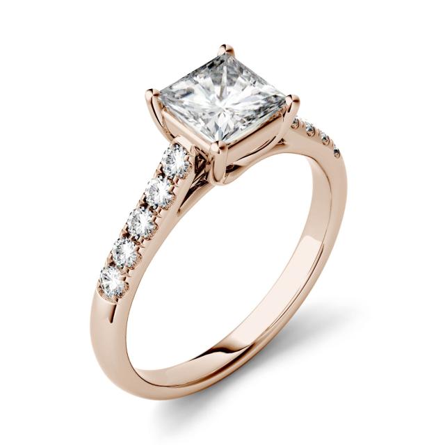 1.72 CTW DEW Square Forever One Moissanite Solitaire with Side Accents Ring in 14K Rose Gold